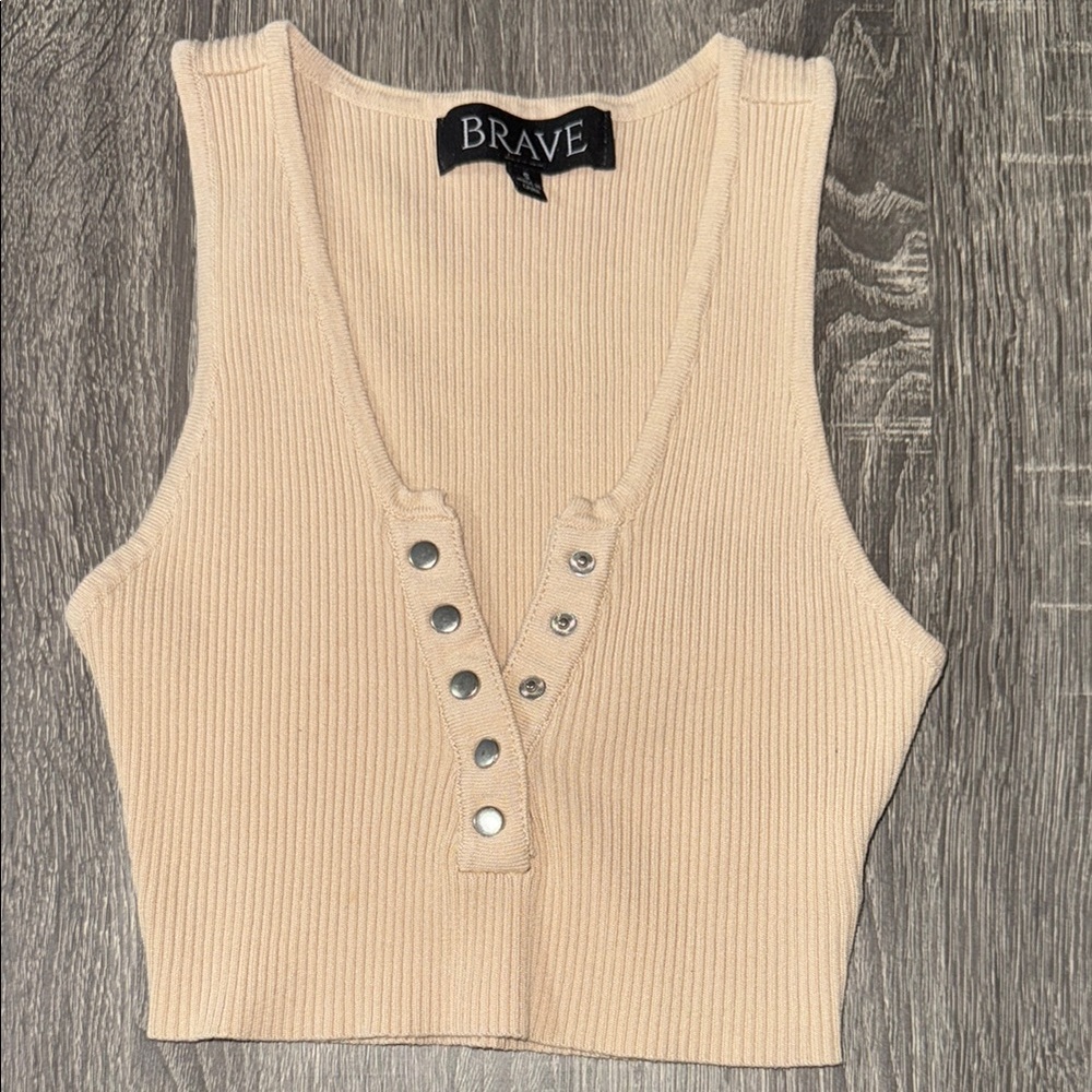 Cream Ribbed Crop Top